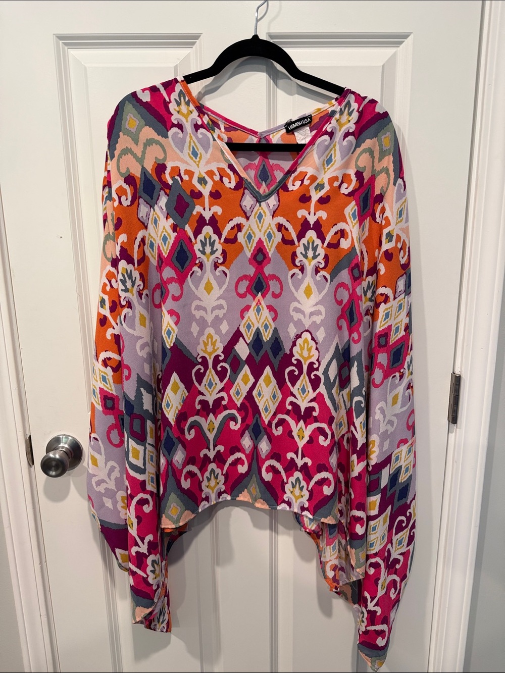 HEIMISH USA Orange Pink Lavender Geometric V-Neck Tunic